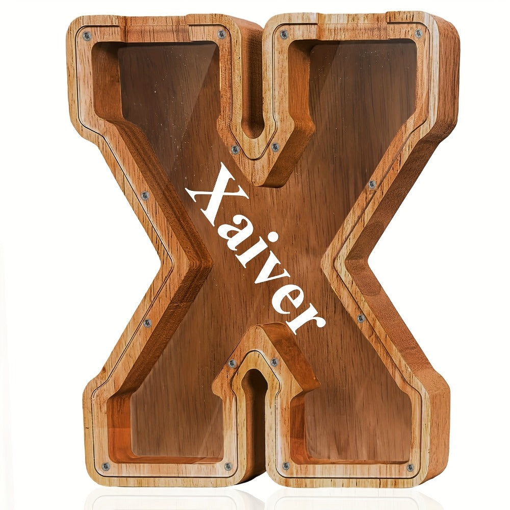 Personalized Wooden Piggy Bank for Kids – A-Z Alphabet Letter Initial Coin & Bill Savings Bank for Boys & Girls