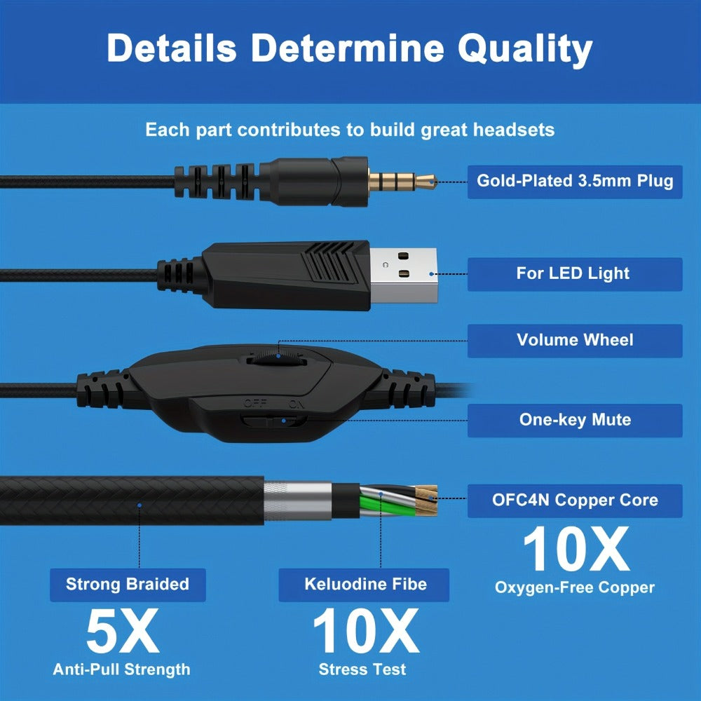 GS450 Gaming Headset Surround Stereo with LED Lights & Memory Earmuffs for Bedside Audio, Alarms and Room Entertainment