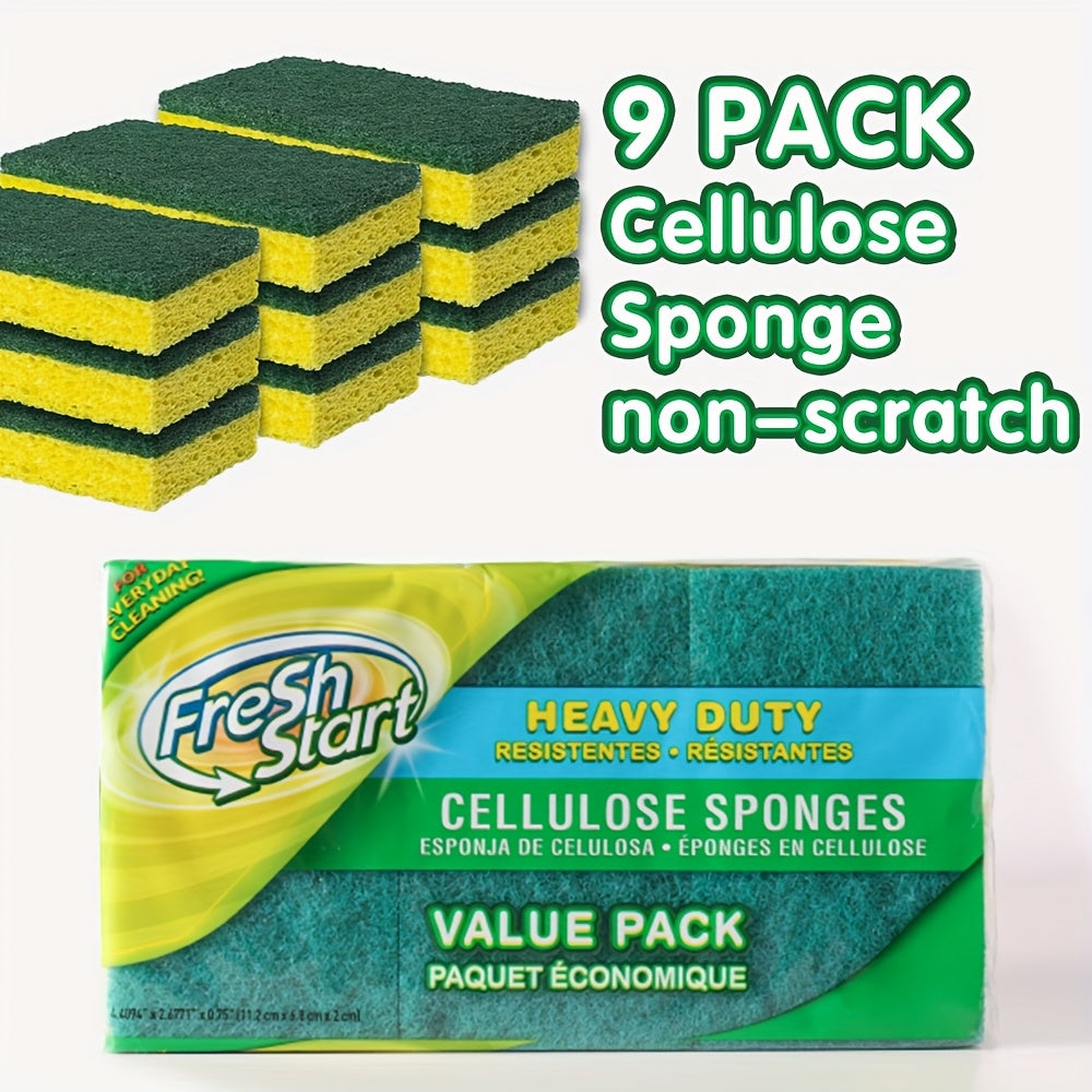 Non-Scratch Cellulose Sponge Dual-Sided with Tough Scouring Pad, Dishwashing Sponges for Kitchen