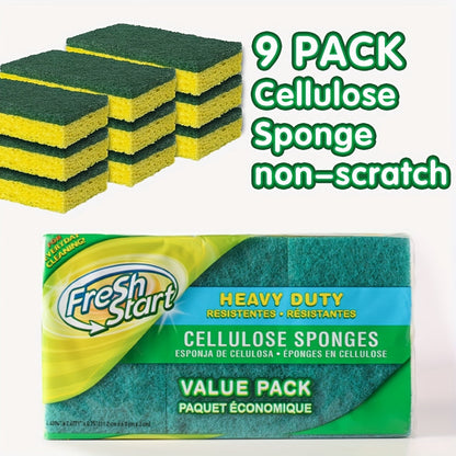 Non-Scratch Cellulose Sponge Dual-Sided with Tough Scouring Pad, Dishwashing Sponges for Kitchen
