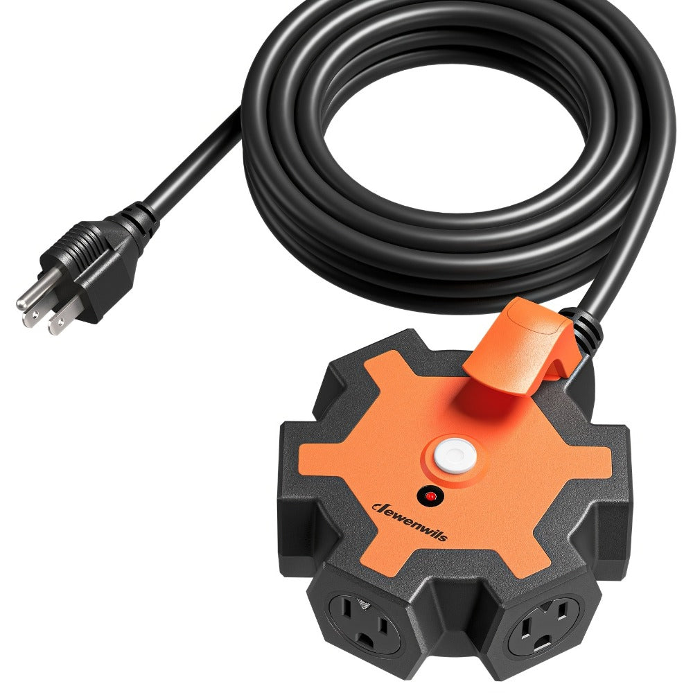 Power Strip 5-Outlet Workshop Hub with 15-Foot 14/3 AWG SJTW Cord, 15A Circuit Breaker and Swivel Covers