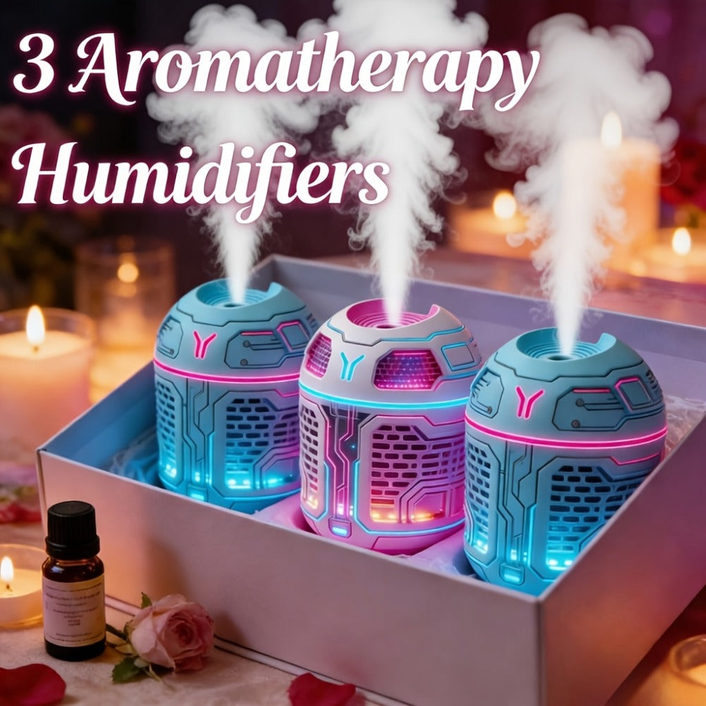 Mini Aromatherapy Humidifier Set of 3 Cool Mist Diffuser with Odor Eliminator No Filter for Entryways, Bedrooms and Living Spaces