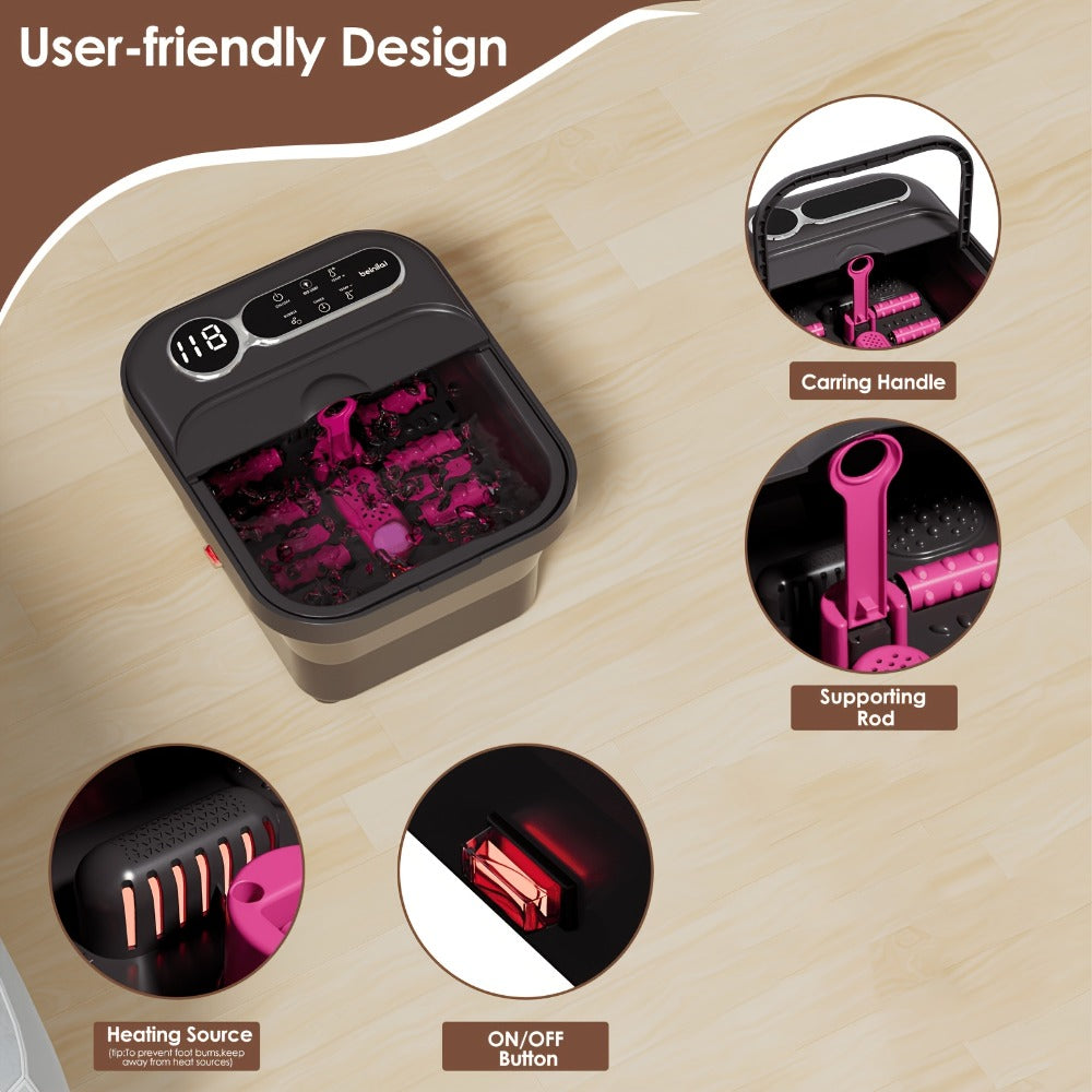Foldable Foot Spa Bath Massager with Heating, Temperature-Controlled Foot Soak Basin with Massage Rollers