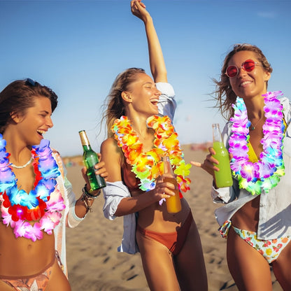 Light Up Hawaiian Lei Necklace 26pcs LED Flower Leis Glow Necklaces for Luau Party Beach Party Tropical Costume Accessories