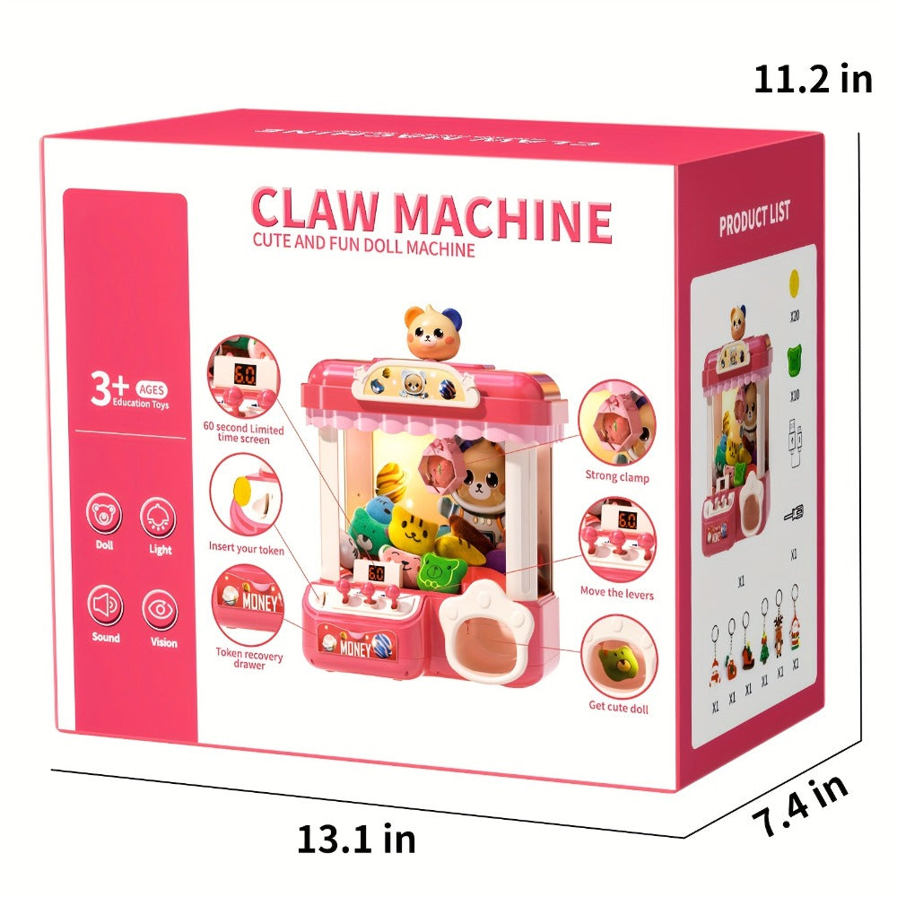 Mini Claw Machine for Kids with Lights Music Pink, Large 16.9" Arcade Claw Toy with 20 Coins 16 Plush Dolls USB Cable