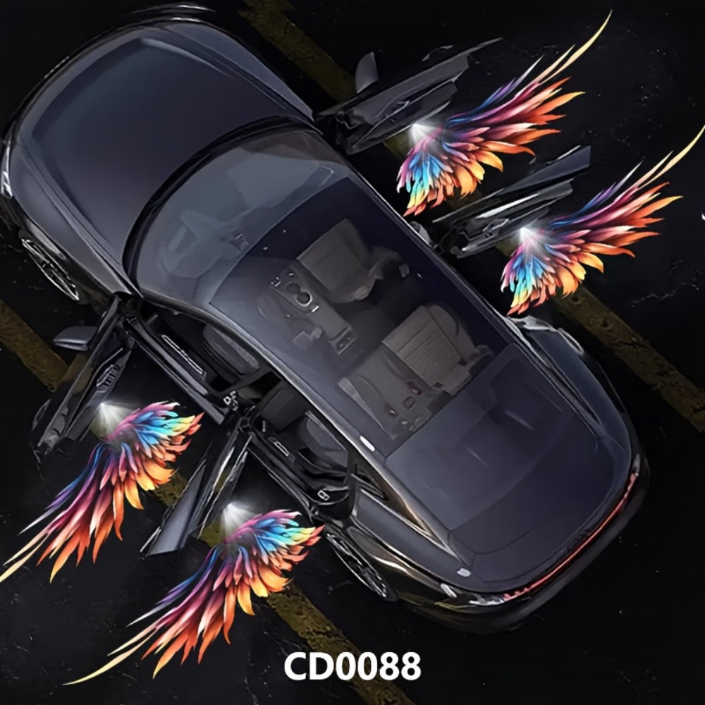 Four-Piece Angel-Wing Car Door LED Projector Light Set with Battery Power and Light-Sensing Activation
