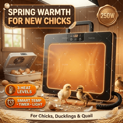 Brooder Heater 250W Heating Panel for Chicks, Ducklings & Quail, 3 Heat Levels, 4-Timer Settings