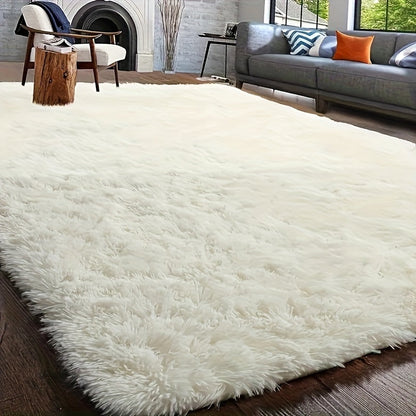 Area Rug Fluffy Faux-Fur Shag in Solid, Tie-Dye and Ombre Colors with Six available Room Sizes
