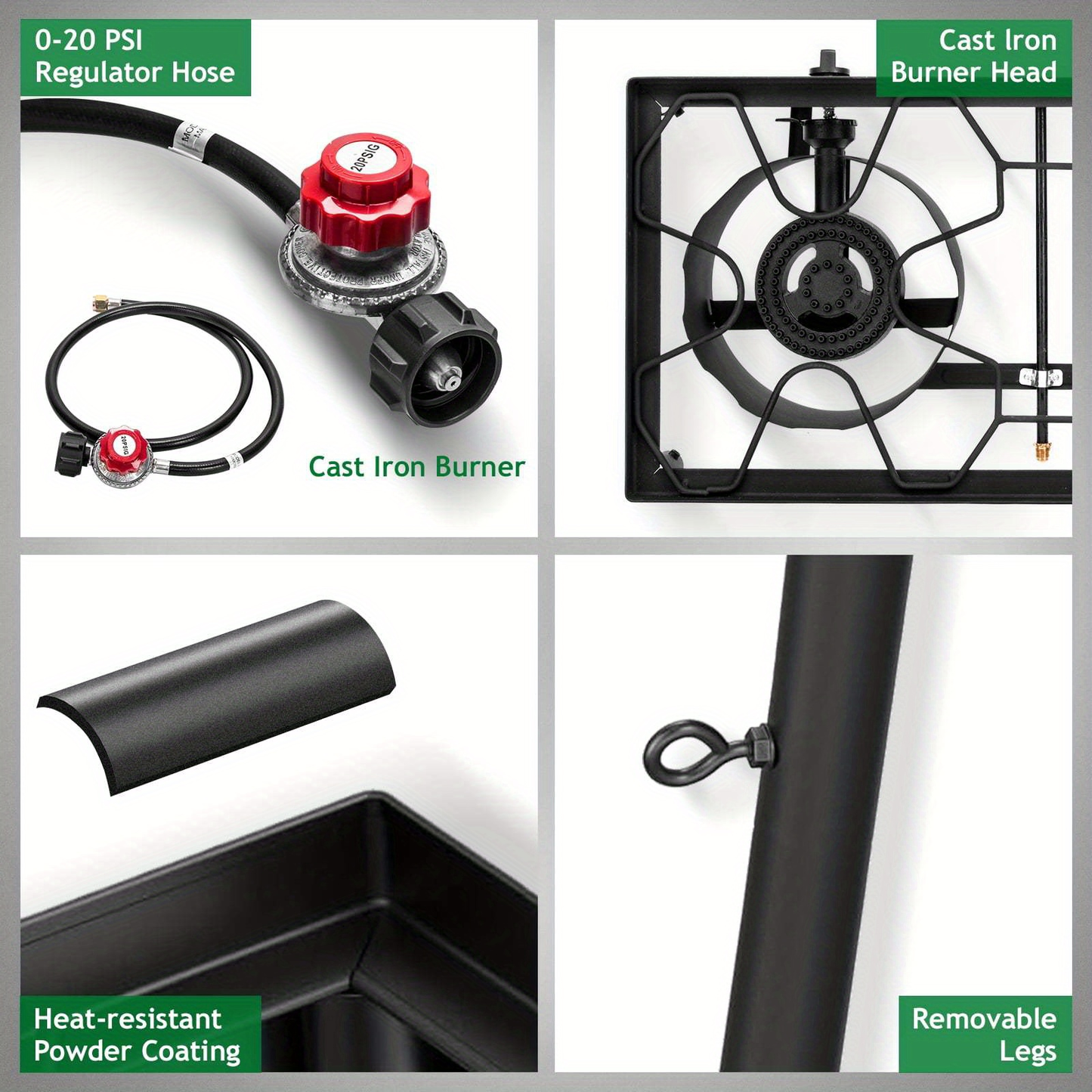 Outdoor Propane Burner Stove Cast Iron 1 or 3 Burner, 225000 BTU High-Pressure Cooker with Adjustable Heat