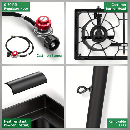 Outdoor Propane Burner Stove Cast Iron 1 or 3 Burner, 225000 BTU High-Pressure Cooker with Adjustable Heat