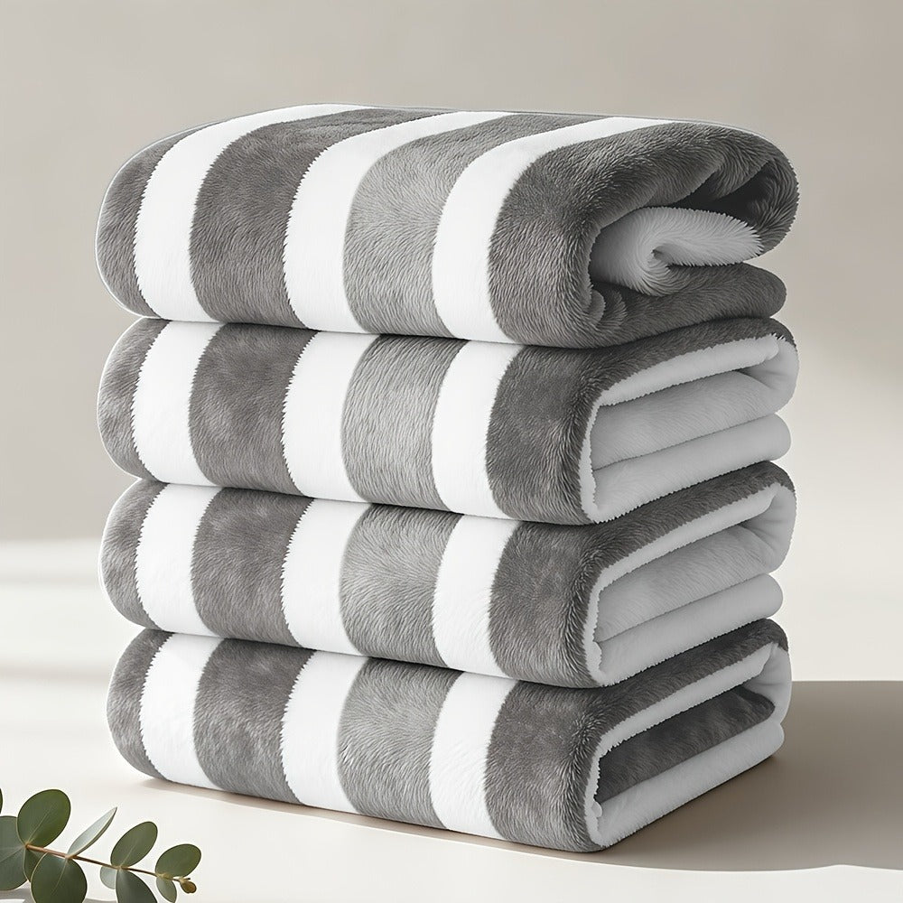 Bath Towels Set 1 or 4 Pack Microfiber Two-Color Striped Towels 27 x 55 Inch in Gray, Red and Green