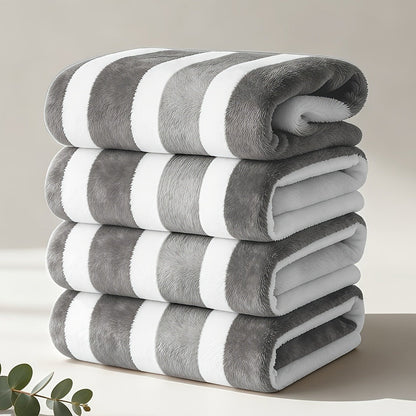 Bath Towels Set 1 or 4 Pack Microfiber Two-Color Striped Towels 27 x 55 Inch in Gray, Red and Green