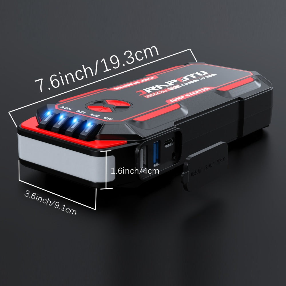 2500A Peak Car Jump Starter Portable – 12V Battery Booster Pack with USB-A & USB-C Ports, LED Flashlight, 10000mAh Power Bank