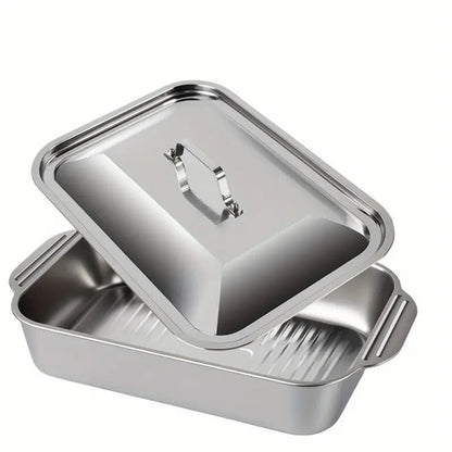 Stainless Steel Baking Trays with Lids – Large Capacity Sheet Pan Set for BBQ, Bread, Desserts, Seafood & Buffets | Family Gatherings
