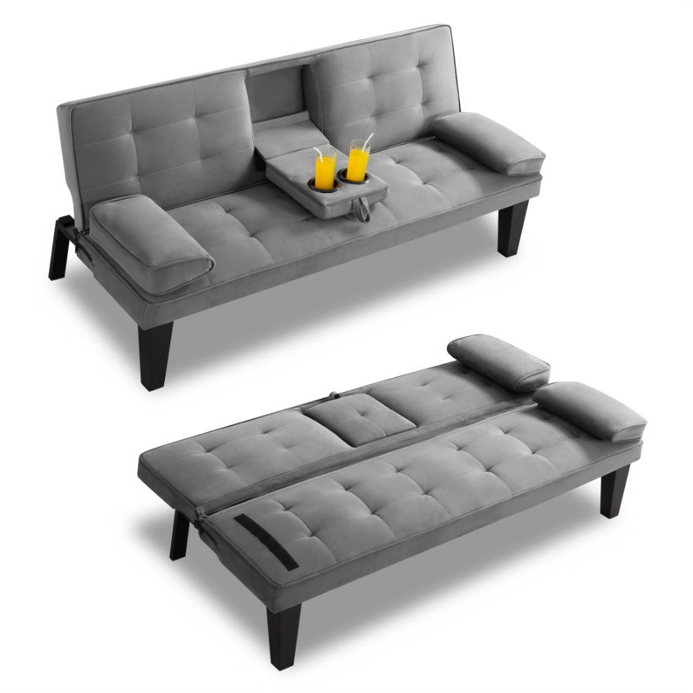 65-Inch Foldable Futon Sofa Bed with Fold-Out Lounger and Solid Wood Construction detail image - detail view 5
