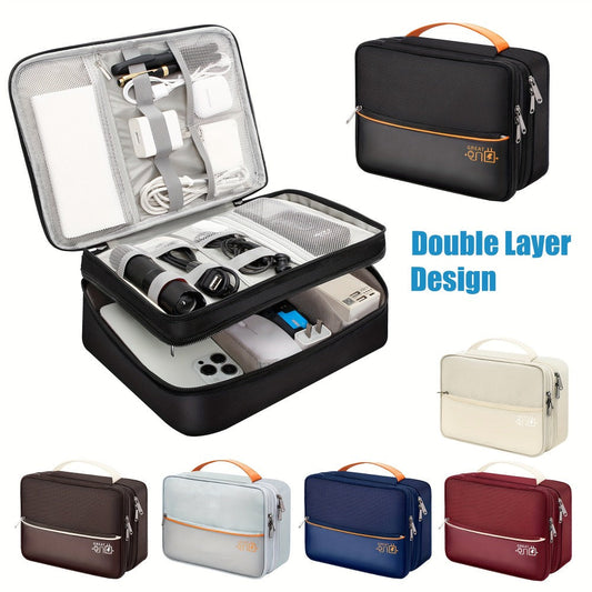 Cable Organizer Bag for Travel Double Layer, Electronics Case with Removable Dividers, Cables, Chargers
