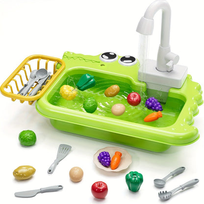 Kids Play Sink Toy with Running Water, Water Cycle System Pretend Play Dishwasher Kitchen Sink for Toddlers Boys & Girls