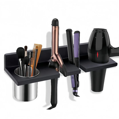 Wall Mounted Hair Tool Organizer – Wooden Hair Dryer Holder & Storage Rack for Curling Iron, Straightener & Brushes