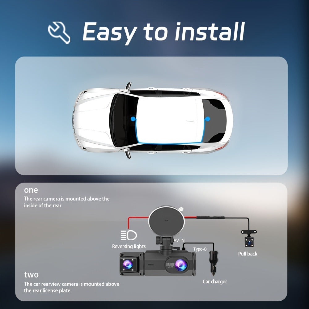 1080P-Labeled Dash Camera with Two- or Three-Lens Options, Screen and Optional WiFi or 32GB Card
