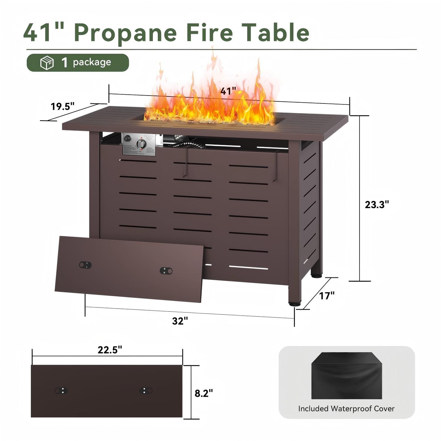 Propane Fire Pit Table Outdoor 50, 000 BTU Gas Fire Table with Lid Lava Rocks & Cover for Patio Backyard Deck Black Brown 40"/44"