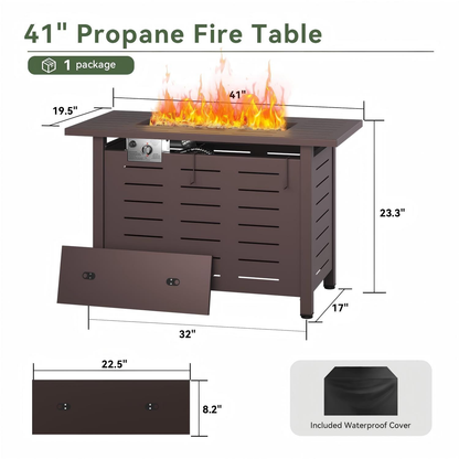 Propane Fire Pit Table Outdoor 50, 000 BTU Gas Fire Table with Lid Lava Rocks & Cover for Patio Backyard Deck Black Brown 40"/44"