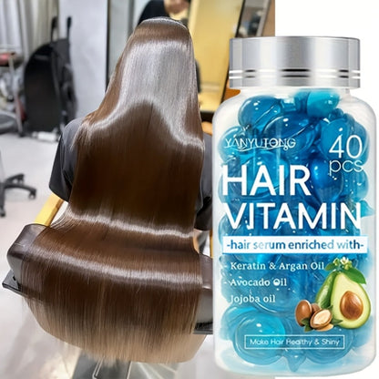 Hair Oil Capsules 40pcs – Keratin Hair Vitamin Essence with Moroccan Argan Oil, Avocado Oil & Jojoba Oil | No-Rinse Deep Nourishing