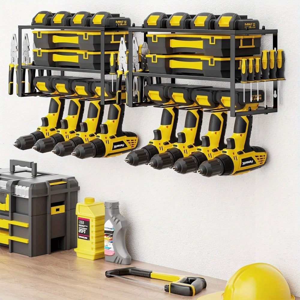 Power Drill Holder Wall Mount, Tool Storage Rack with 3/4 Layer Floating Shelf, Cordless Drill Organizer