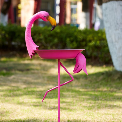 39.4-Inch Pink Flamingo Bird Bath with 12.6-Inch Bowl and Two-Prong Garden Stake for Lawn Decor