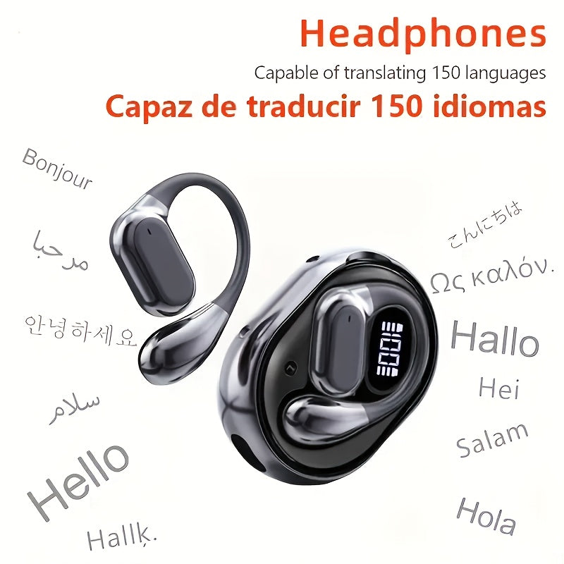 Open-Ear AI Translation Earbuds with Circular LED Battery Display Case in Six Color Options