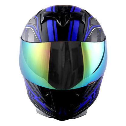 Motorcycle Helmet Full-Face Shell with Tinted and Spare Clear Shields, Quick-Release Buckle, Nine Styles and S-XL Sizes