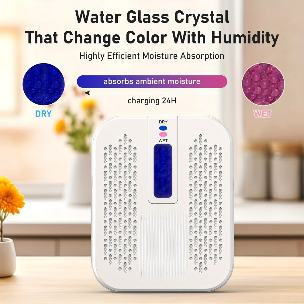 Mini Rechargeable Dehumidifier, Portable Silica Gel Moisture Absorber for Closet, Bathroom, Car, Wardrobe & Bookcase