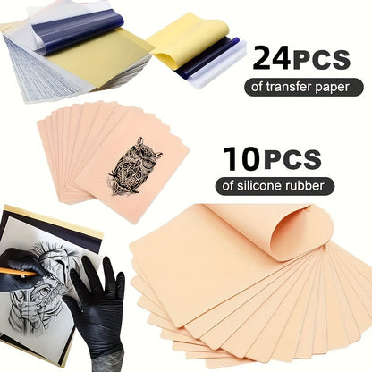 Tattoo Practice Skin Kit, Double-Sided Silicone Training Skin with Transfer Papers for Microneedling