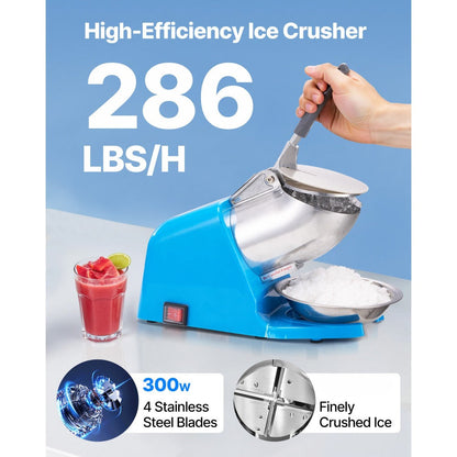 Electric Ice Crusher 300W Snow Cone Maker Shaved Ice Machine /h 4 Stainless Steel Blades Anti-Splash for a Home Lash Beauty Routine
