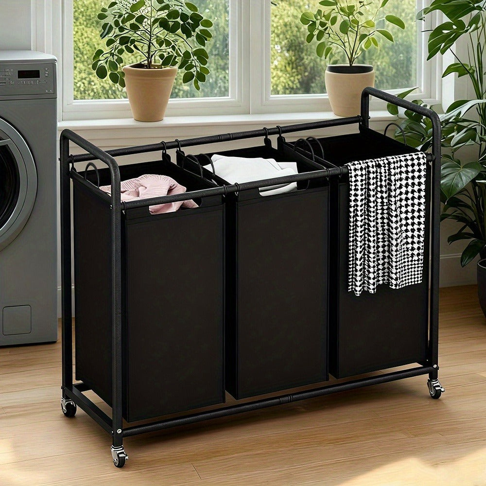 3-Bag Laundry Sorter Cart 63.4 Gallon, Rolling Hamper with Lockable Wheels & Removable Bags