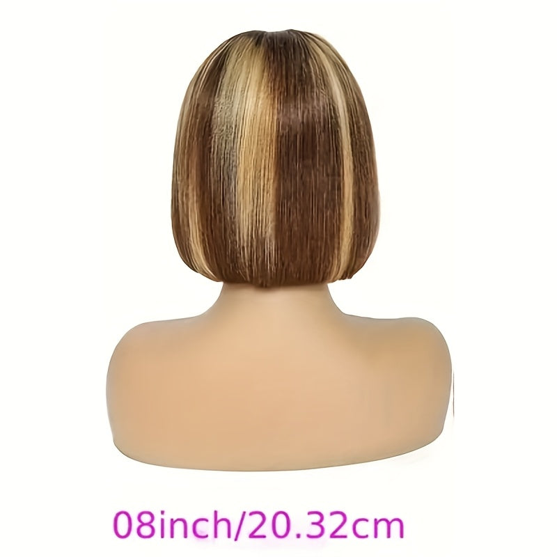 Lace Front Wig P4/27 Honey-Highlight Straight Bob, 8-14 Inch Human Hair with 5x1 Front and 180% Density