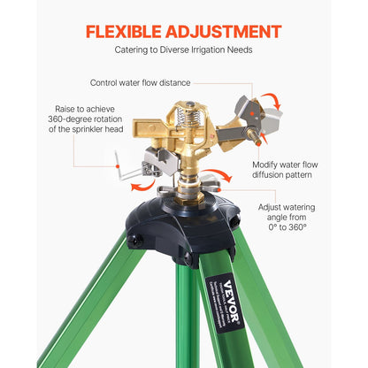 Garden Sprinkler Tripod 360° Rotating Brass Head Lawn Irrigation Adjustable Height