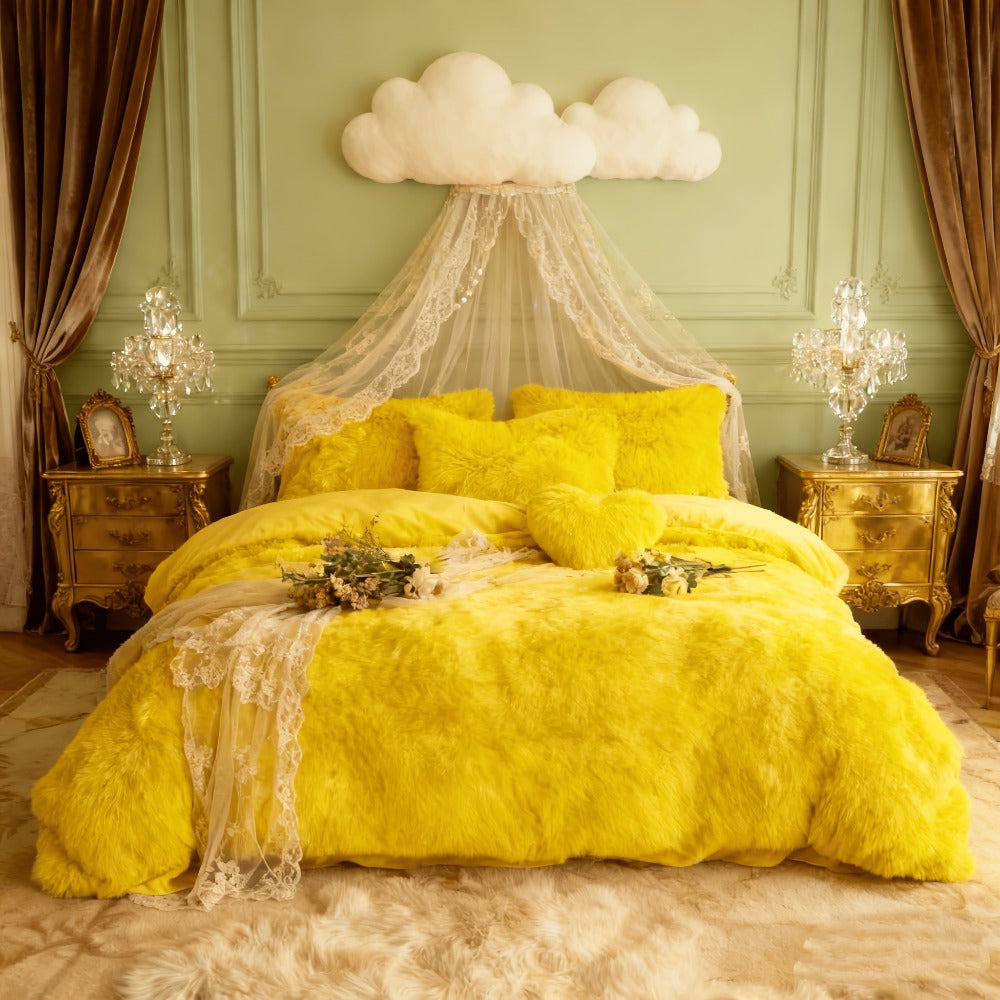 Velvet Duvet Cover Set Fluffy Plush Bedding Minimalist Solid Color, Carved Velvet Quilt Cover with Pillow Shams