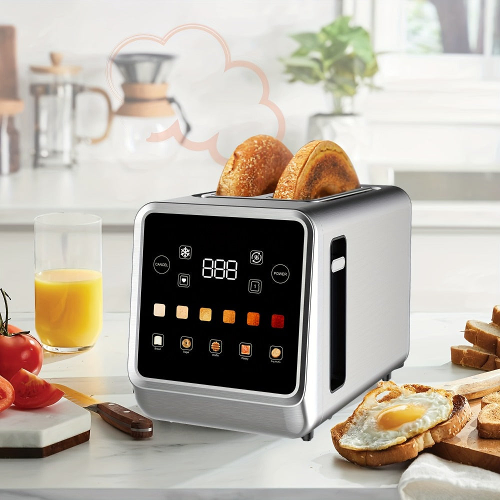 Digital Touch Screen Toaster 2 Slice Stainless Steel with 5 Bread Functions 7 Shade Settings for Home Cooking, Dining and Outdoor Meals