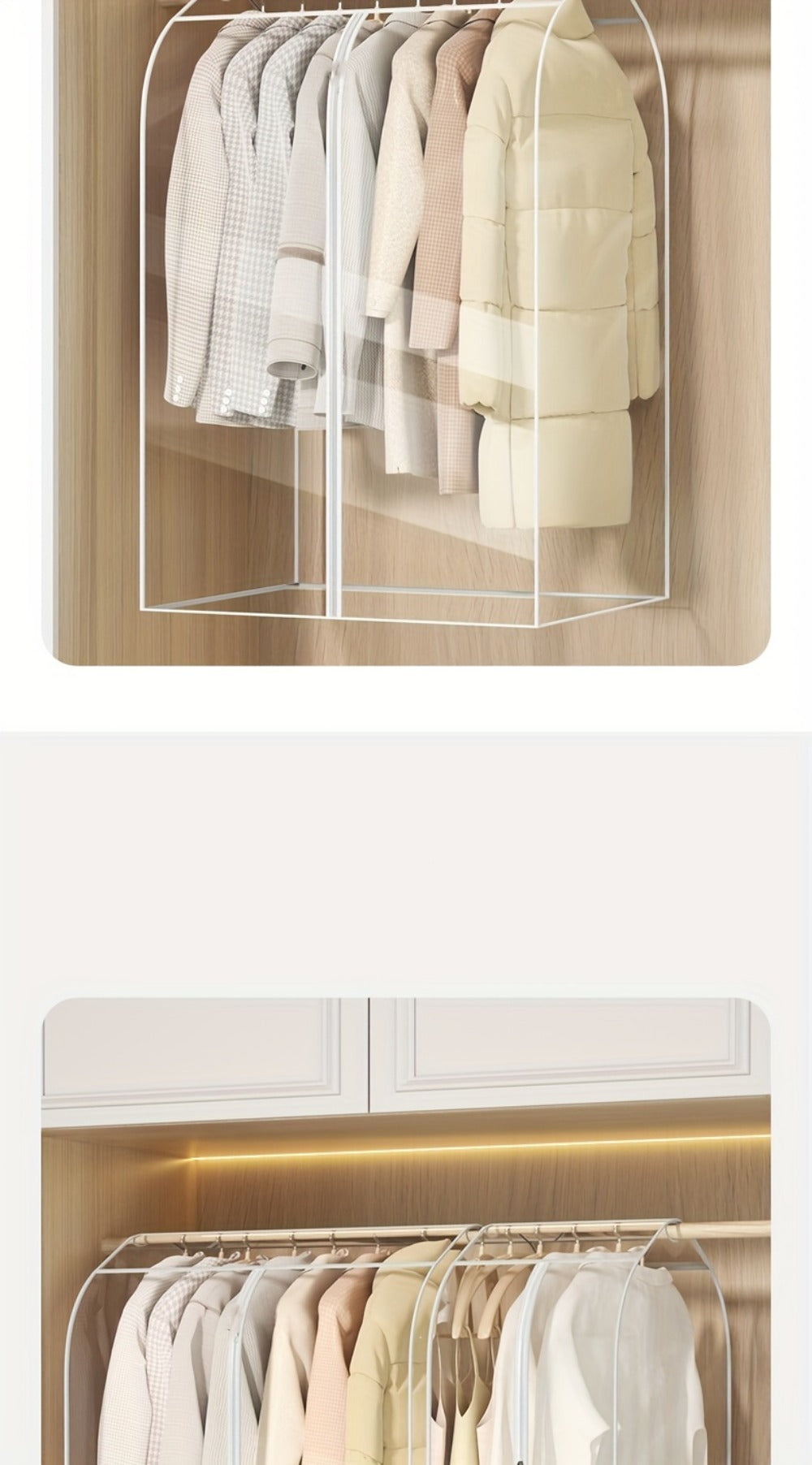 Clear Hanging Garment Bag PVC Zipper Dustproof Closet Organizer for Coats Suits Dresses for Entryways, Bedrooms and Living Spaces