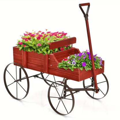 Wooden Flower Stand with 4 Wheels, Rolling Plant Trolley for Garden, Balcony & Terrace, for Garden, Patio and Yard Use