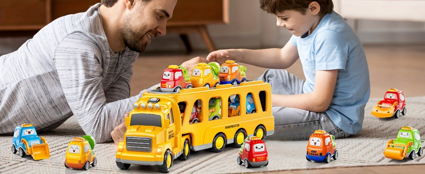 Transport Construction Truck Toy for Boys, 16.9 Inch Large Carrier Truck with 6 Cars, Lights & Sounds