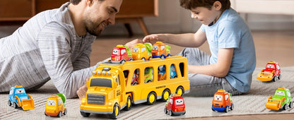 Transport Construction Truck Toy for Boys, 16.9 Inch Large Carrier Truck with 6 Cars, Lights & Sounds