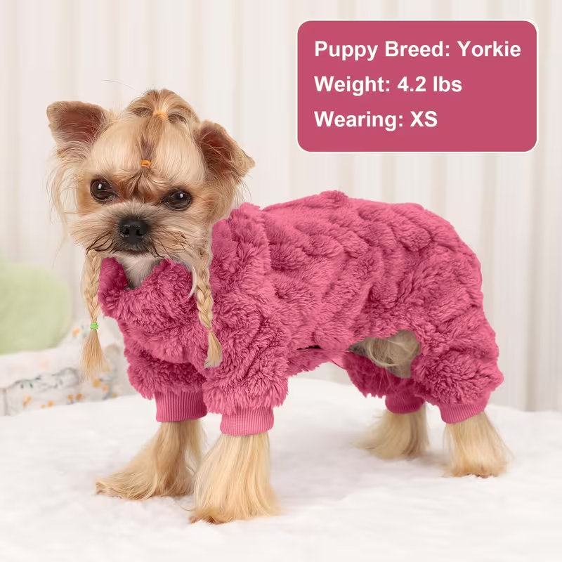 Fleece Dog Turtleneck Jumpsuit with Six Colors, Four-Leg Cut and XXS–M Sizes for Small Pets