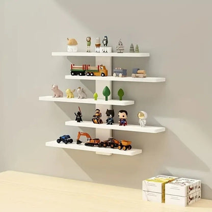 Five-Tier Wall-Mounted Display Shelf with Horizontal Ledges in Black or White Color Options