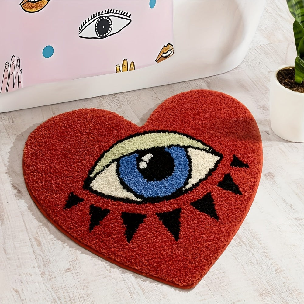 Eye Pattern Heart Shaped Bathroom Mat Plush Bath Rug 20x24 inch Valentine Home Decor for Entryways, Bedrooms and Living Spaces
