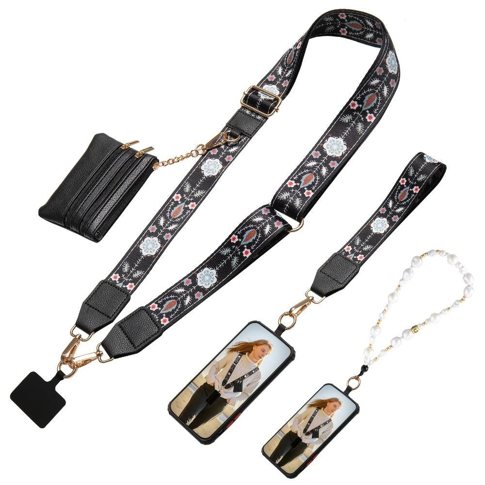 Phone Lanyard Crossbody Strap with Zipper Pouch & Beaded Charm Adjustable Hands-Free Cell Phone Shoulder Strap