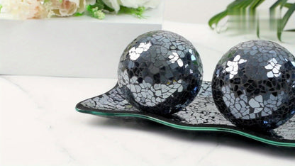 Decorative Glass Balls for Bowls 3 Inch Set of 3 with Glass Tray for Entryways, Bedrooms and Living Spaces