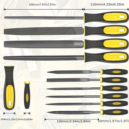 Rasp File Set Premium T12 Forged Alloy Steel – 14/16/17pcs Wood Rasp Set with Flat, Triangular, Semi-Circular & Round Rasps