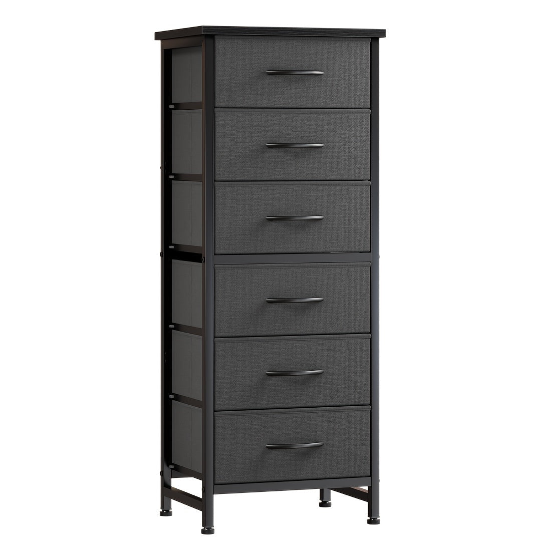6 Drawer Fabric Dresser with Steel Frame Wooden Top – Storage Chest Organizer for Bedroom Closet Hallway Living Room