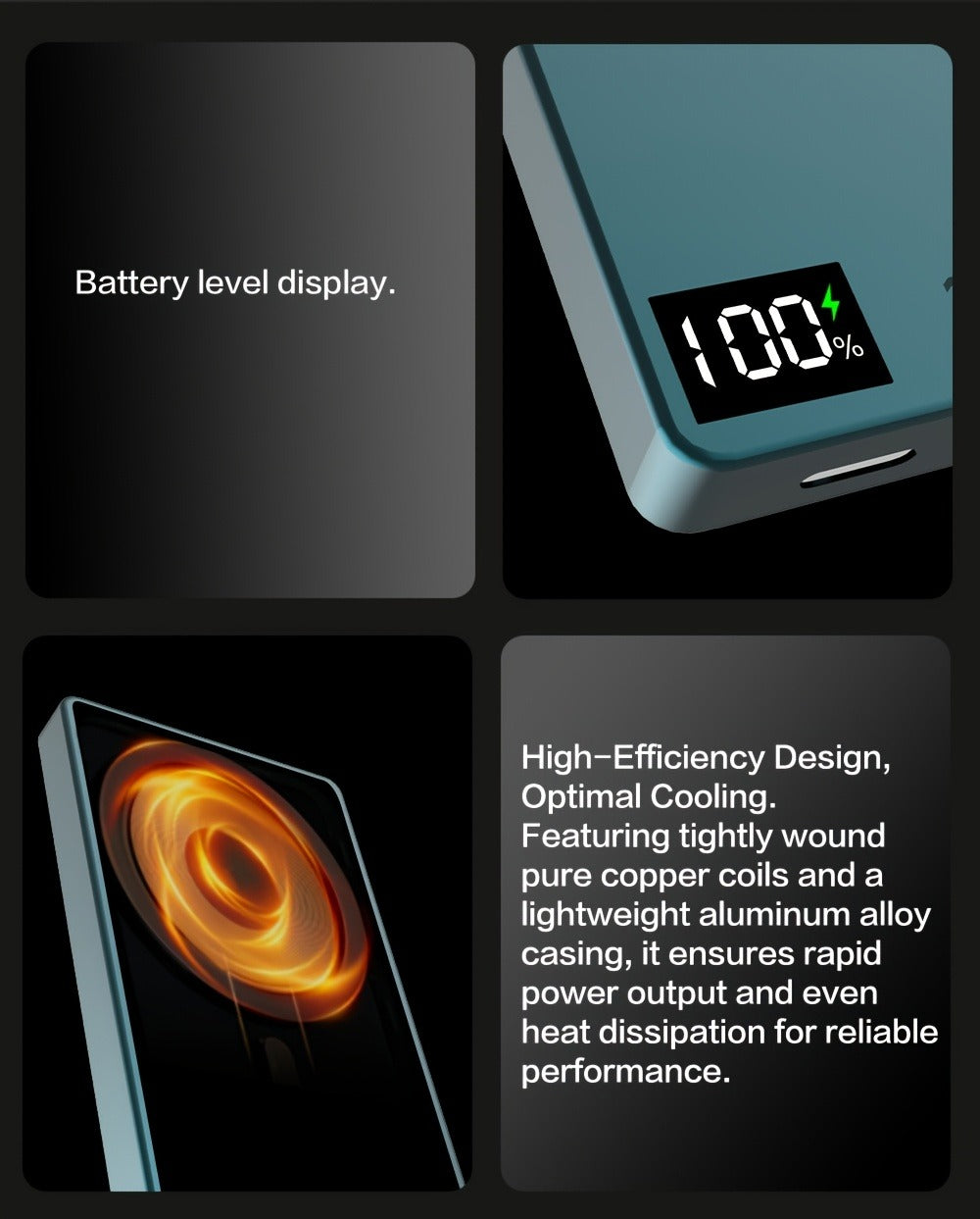 10000mAh Thin Magnetic Power Bank with 35W USB-C and 30W USB-A Port Markings in Four Colors